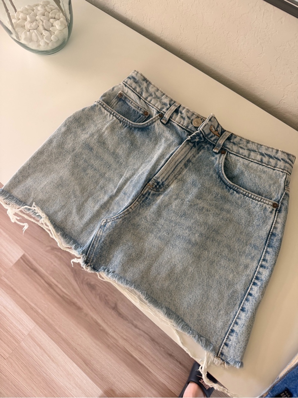 Zara Light Blue Denim Mini Skirt with Frayed Hem